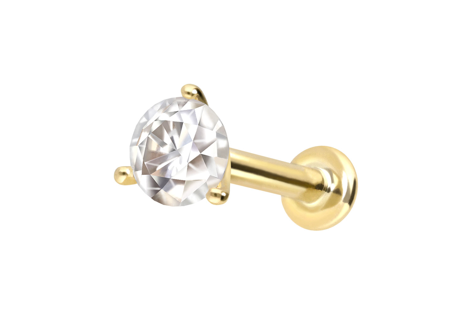 14 Karat Gold Labret Piercing mit Innengewinde MOISSANIT